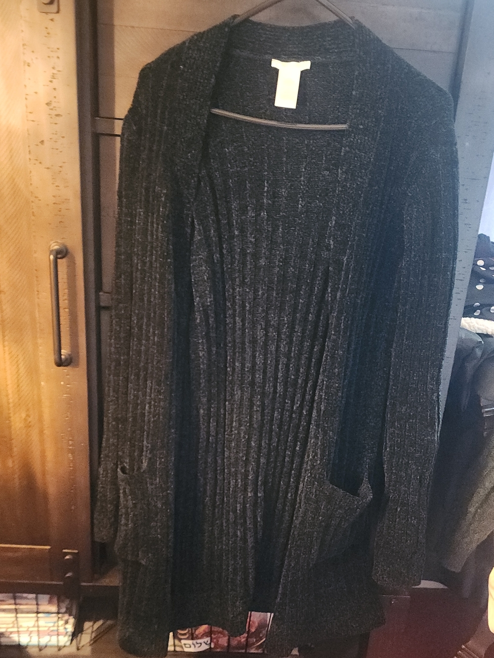 Matty M Black Ribbed Open-Front Skirt Cardigan